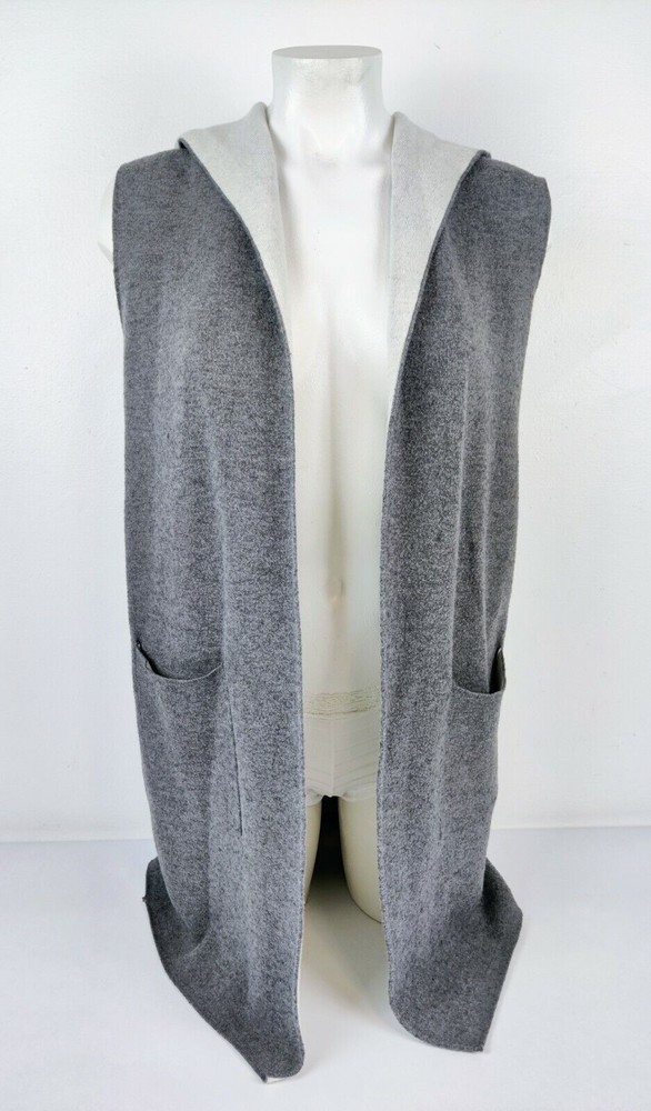 Rain Women's Long Sweater Knit Vest Cardigan Duster Pockets Lined Gray Small